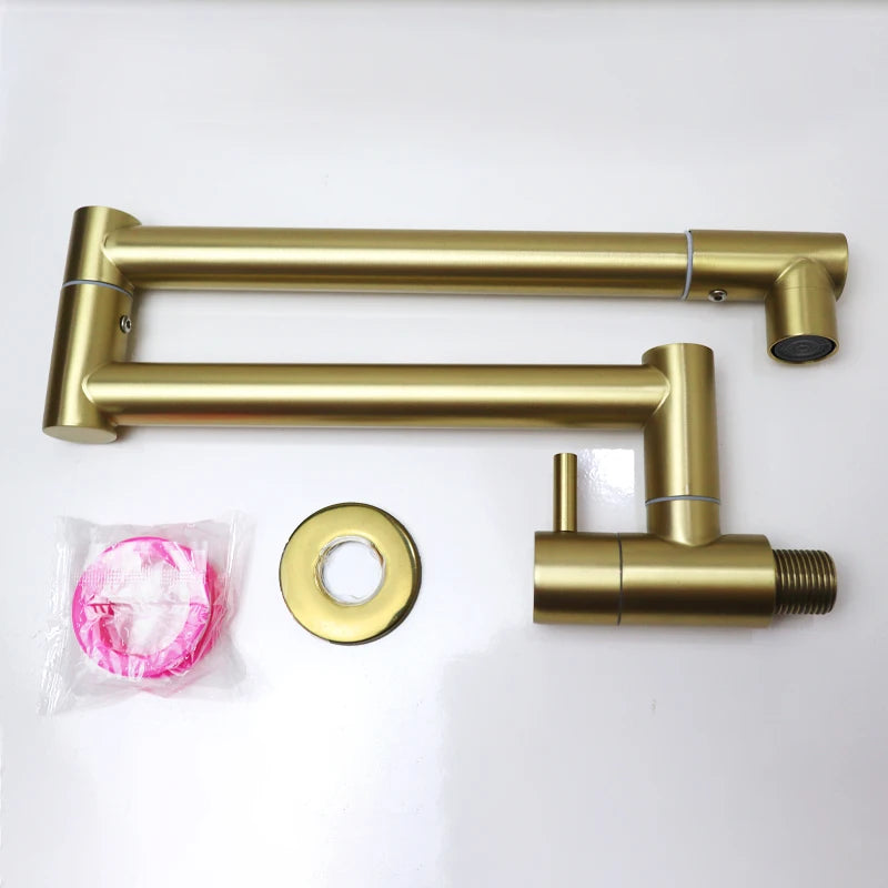 Baokemo Folding into the Wall Faucet 304 Stainless Steel Universal Rotation Faucet Kitchen Concealed Single Cold Faucet