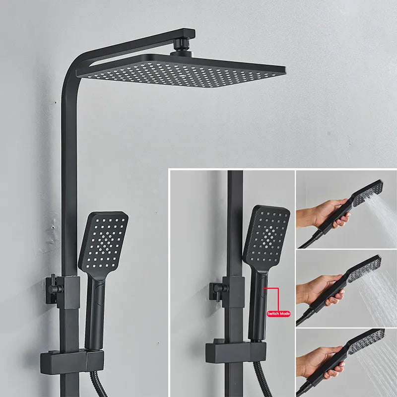 Black Thermostatic Digital Display Shower Faucet Set Rainfall Shower Column Wall Mounted Bathtub Tap With Shelf and Bidet