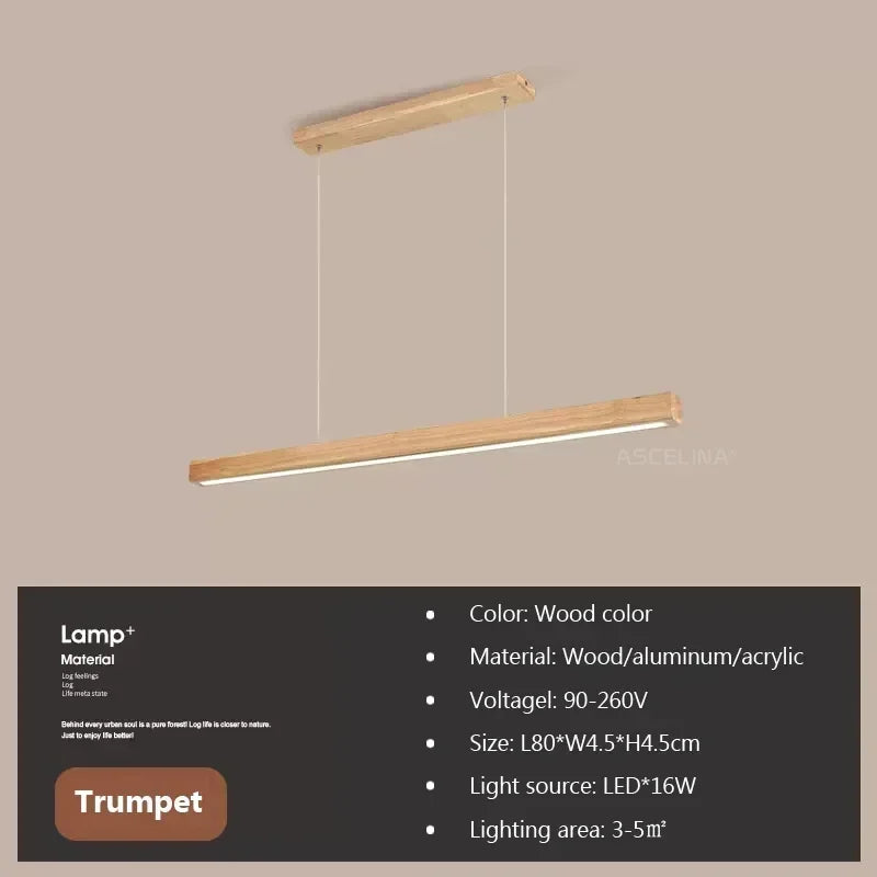 Modern Wood Long Strip LED Pendant Light