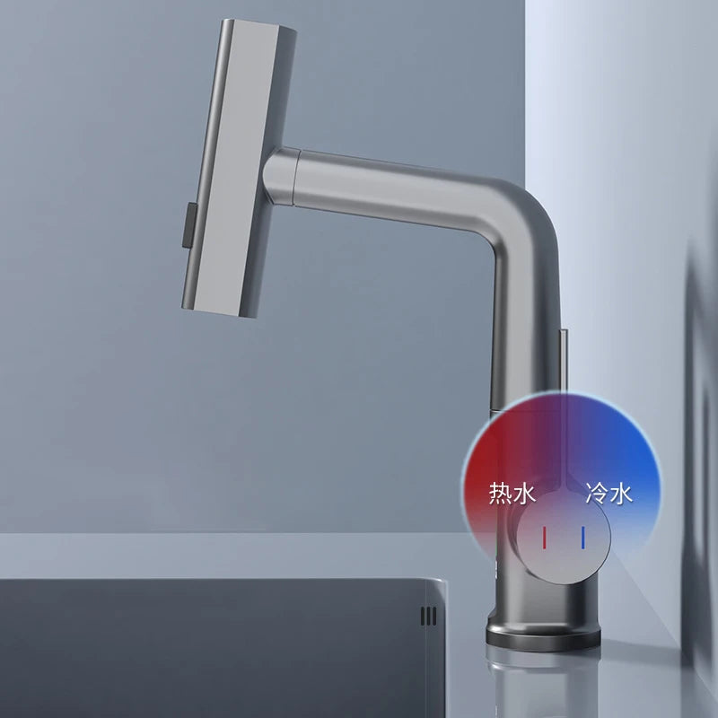 Smart Digital Display Basin Faucet 3 Function Pull Out Waterfall Spout Deck Mount Cold Hot Water Mixer Liftable Sink Crane Tap