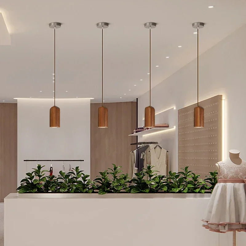 Nordic Wood Pendant Light Rubberwood Single Head Lighting For Bedroom Restaurant Platform Front Window Cafe Decorative LED Light