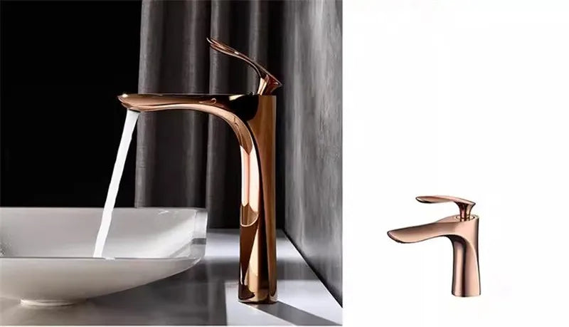 Tuqiu Rose Gold Bathroom Faucets Brief Basin Faucet Sink Mixer Tap Hot & Cold Deck Mounted Lavatory Crane Water Tap