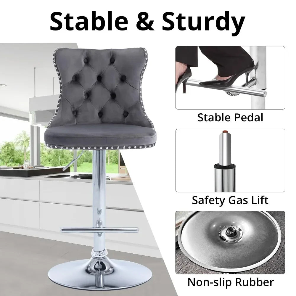 Velvet Button Tufted Stools Counter Height Bar Stools Set of 4