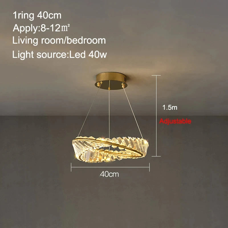 Modern Crystal Lustre Ceiling Chandelier Gold Irregular Ring Pendant Lamp Led Dimmable Living Room Bedroom Restaurant Hang Light