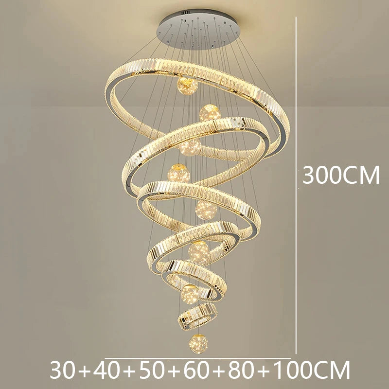 Modern Crystal Chandelier Lustre Stair Pendant Lights Duplex Architecture Living Room Pendant Lights Home Decoration Lighting