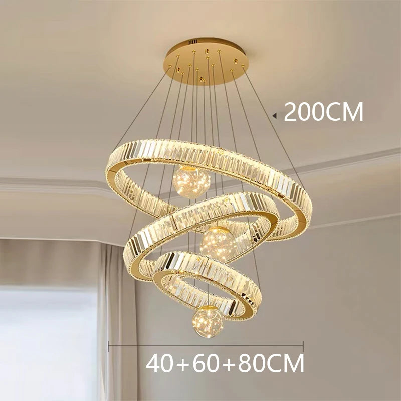 Modern Crystal Chandelier Lustre Stair Pendant Lights Duplex Architecture Living Room Pendant Lights Home Decoration Lighting