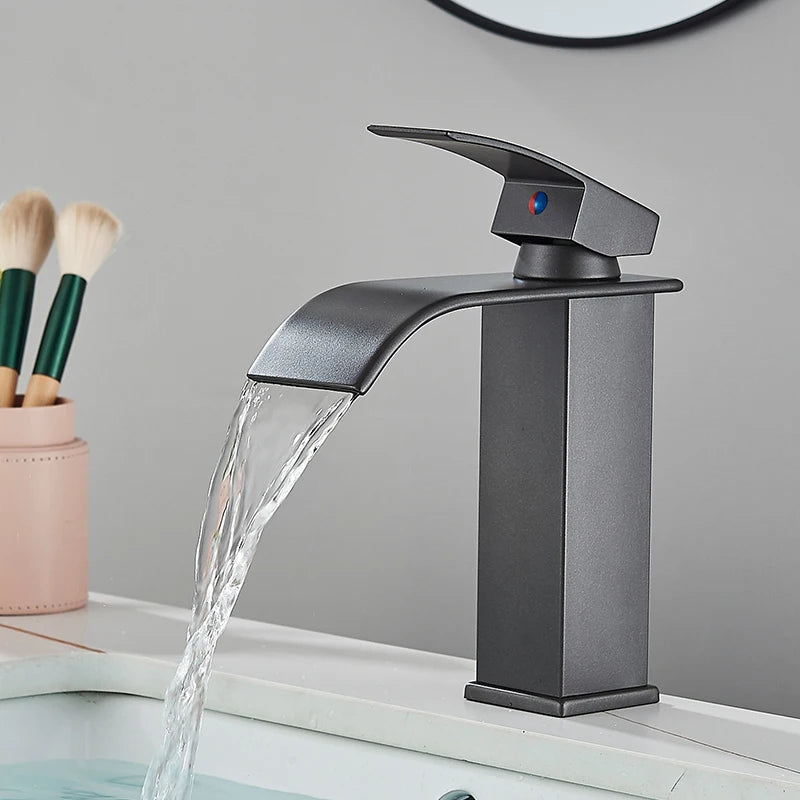 Gold Bathroom Basin Faucet Waterfall Outlet Deck Installation Sink Mixer Cold And Hot Mixing Crane Kitchen Washing Tap