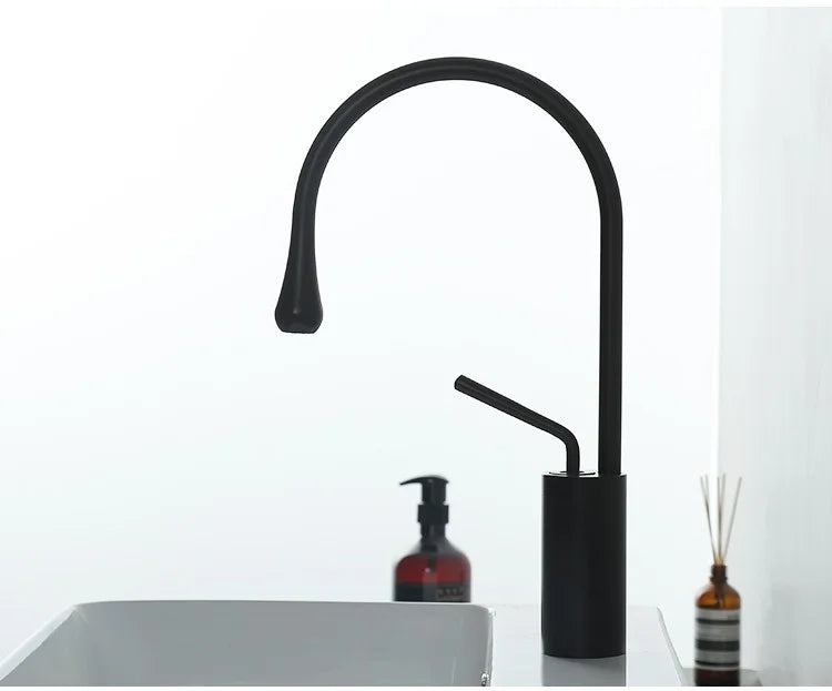 Modern Bathroom Faucet High Arc Single Handle Sink Faucet Brass Washbasin Hot and Cold Water Faucet with Hose Accessories