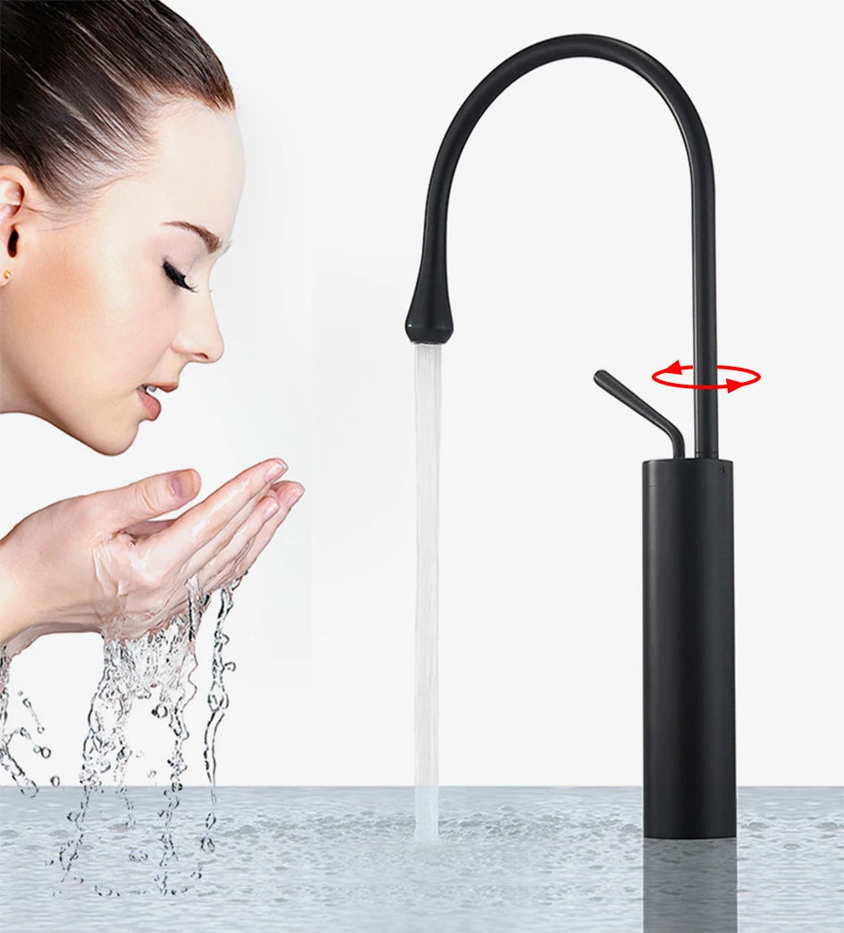 VGX Bathroom Faucets High Basin Mixer Sink Tall Faucet Gourmet Washbasin Taps Water Tap Hot Cold 360 Tapware Crane Brass Black