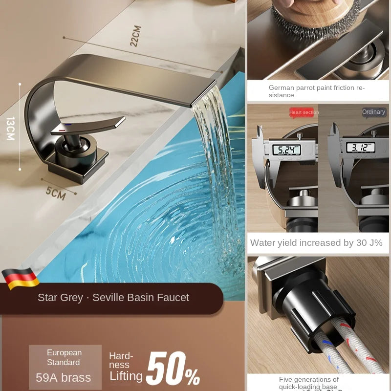All copper waterfall faucet washbasin bathroom bathroom cabinet sink washbasin counter hot and cold water faucet minimalist