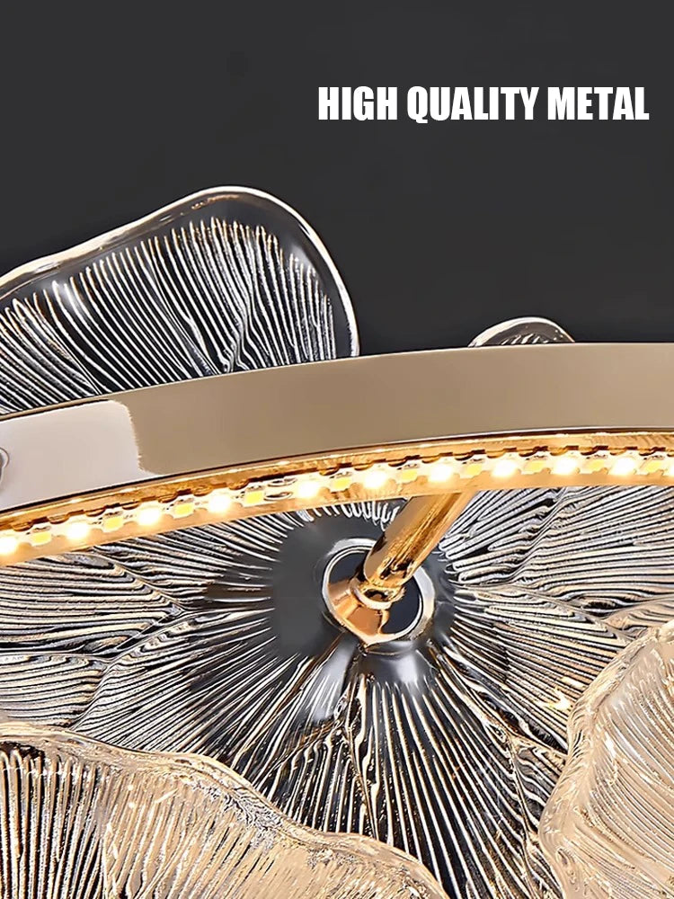 Modern Luxury Lotus Leaf Glass Chandelier Room Decor Led Light Living Dining Bedroom Villa Pendant Lamp Indoor Lighting Fixtures