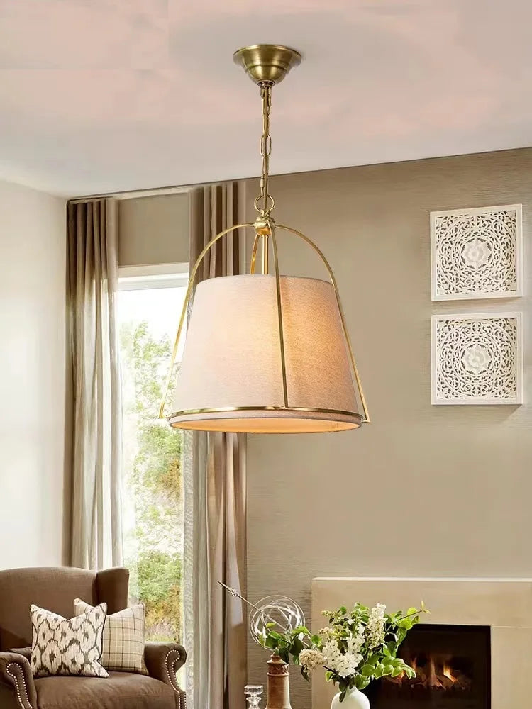 American Simple Dining Room Cloth Chandelier Minimalist Restaurant Bar Creative LED Light Bedroom Cloth Study  Pendant Lamp