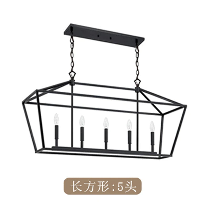 Nordic Designer Dining Room Lamp Rectangular Creative Simple Plain Industrial Style Black Living Room Bedroom Candle Chandelier