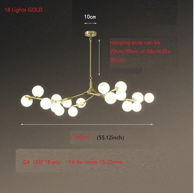 Modern Tree Branches LED Chandelier Glass Balls Chandeliers Molecular Living Decoration Dining Bedroom Pendant Lighting Fixtures