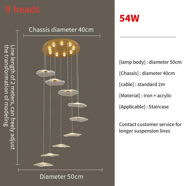 Nordic Lotus Leaf Restaurant LED Pendant Lamps Moden Chandelier for Staircase LOFT Duplex Villa Living Room Light Lustre Fixture