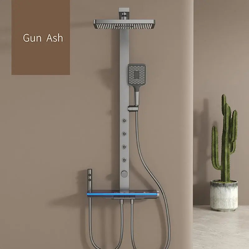 Digital Display Shower Set Bathroom Ambient Light  Five-Function Back Spray Shower Faucet Gray Shower System Package