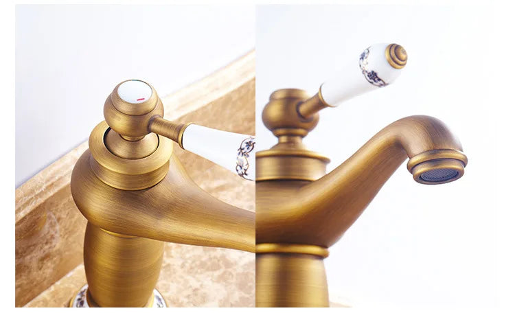 Retro European Bathroom Basin Faucets Gold Mixer Tap Ceramic Decoration Plating Chrome Single Handle Hot And Cold Deck Mounted