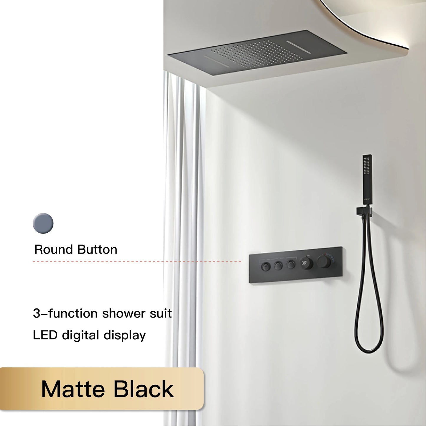 Luxury Black Brass Shower System LED Digital Display