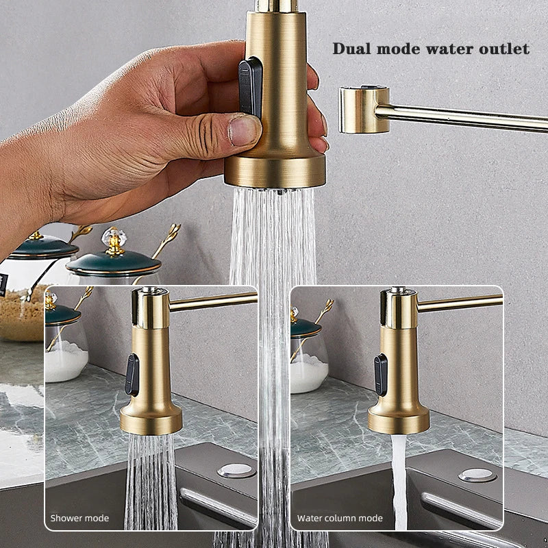 Kitchen Faucet Pull Out Stream Sprayer Deck Mounted Matte Black Mixer Tap 360 Degree Rotation  Kitchen Sink Hot Cold Taps