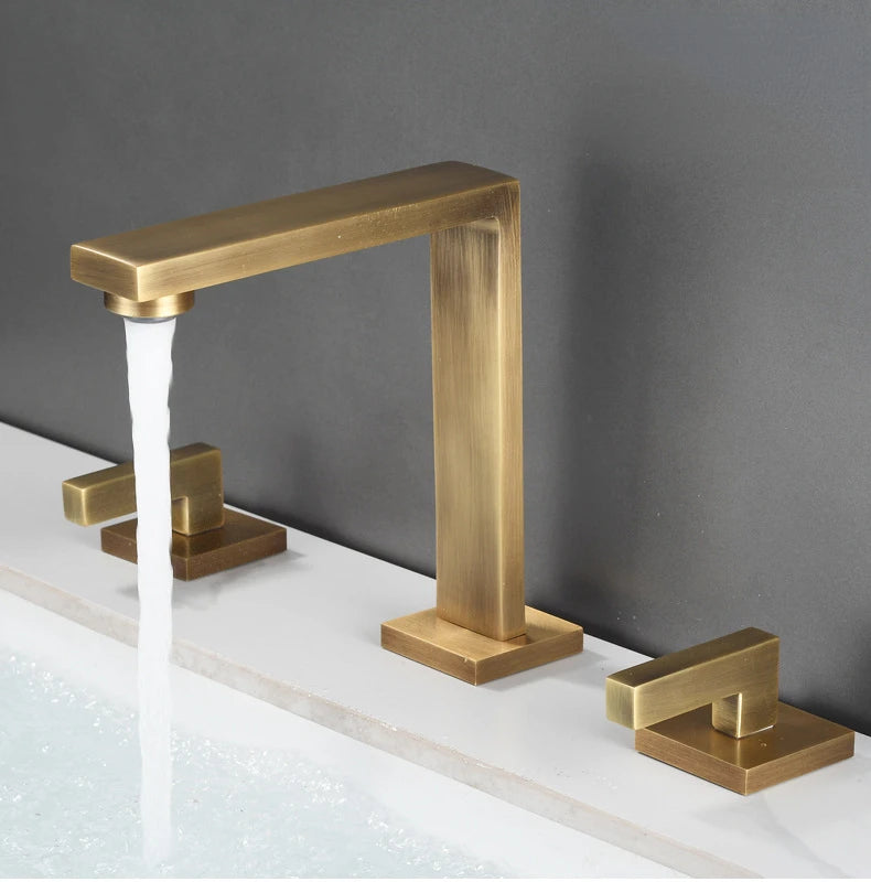 Three Hole Basin Faucet Brass Gun Grey Bathroom Faucet Cold and Hot Water Black Mixer Tap 3 Pieces Bathtub torneiras de cozinha