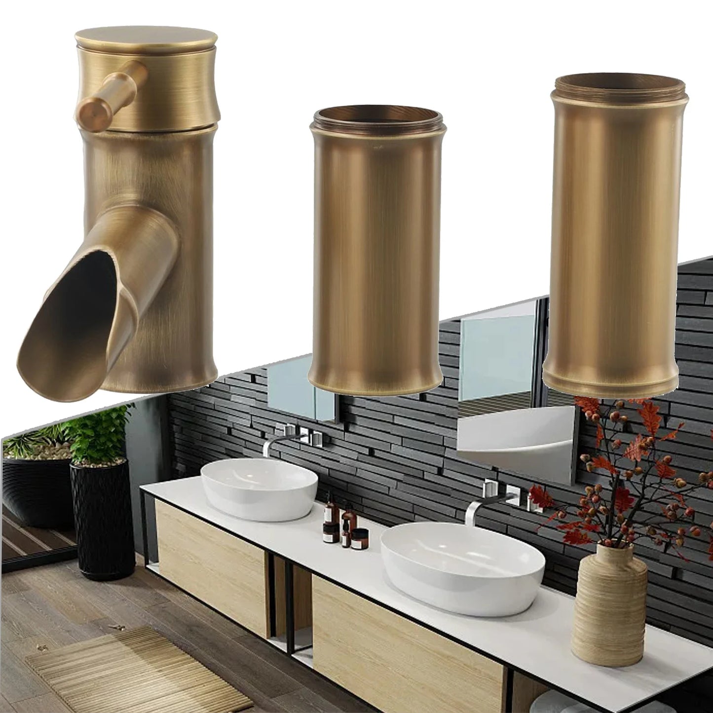 Bathroom Vanity Faucet Single Handle Hole Bathroom Sink Faucet Basin Mixer Tap Antique Brass Supply Hose Tap Hot Cold Water