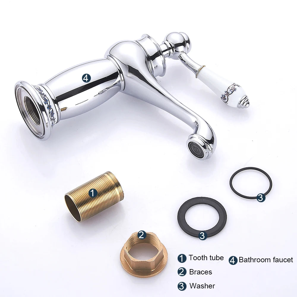 Basin Sink Faucet Mixer Faucet Single Lever Hot Cold Water Tap Brass Bath Faucet Retro Water Saving Bathroom Washbasin Taps