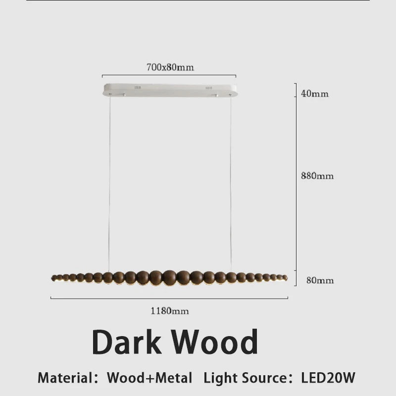 Modern Wooden Beads Long Linear LED Pendant Lights Dimmable With RC Indoor Hanging Lamp Kitchen Island Dining Living Room Office