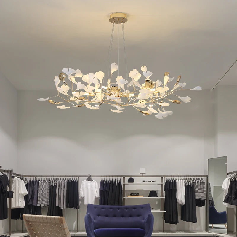 Modern Nordic Ginkgo Branch Leaf G9 LED Ceiling Chandelier For Living Dining Room Pendant Lamp Home Decor Lustre Indoor Lighting
