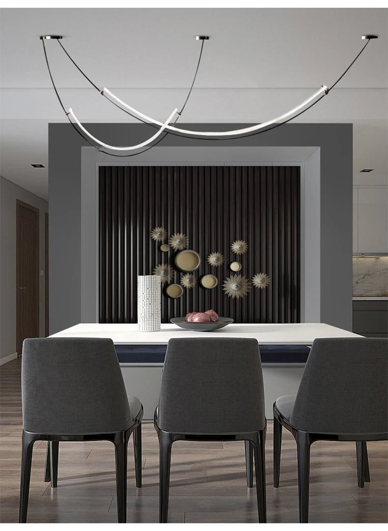 Nordic Line Led Pendant Lights for Living Dining Room Bar Counter Black Chandelier Home Decoration Lighting Suspension Design