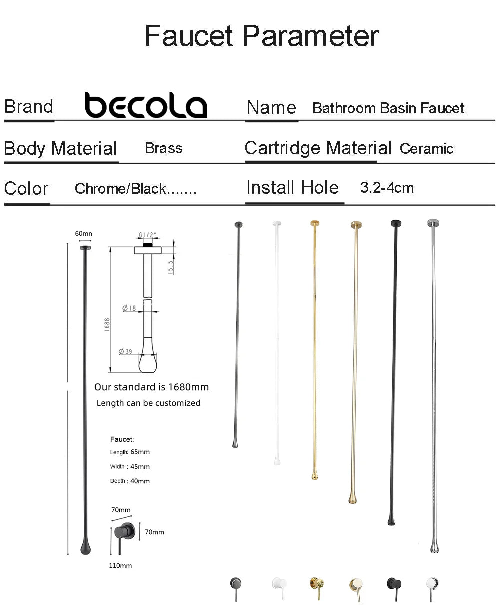 Ceiling Design Bathroom Bubbler Hot& Cold Hang Faucet Basin Tap Solid Brass Wall Mounted Black Chrome White Hotel Basin Faucet