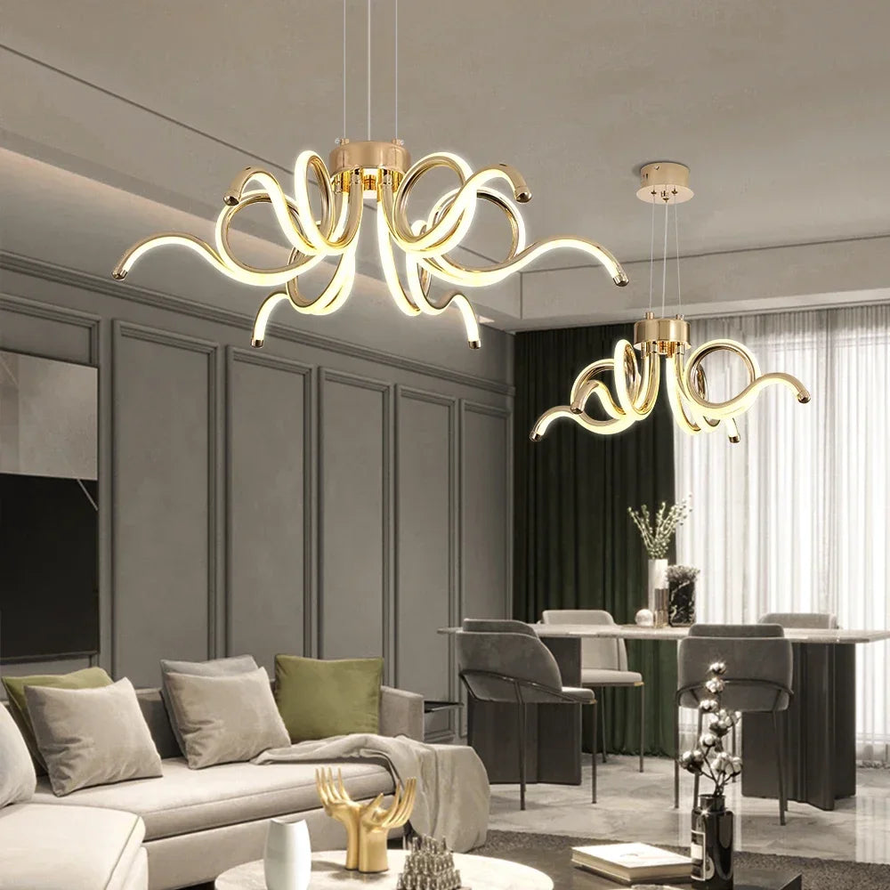 Artpad Gold Modern Chandeliers for Dining Room LED Pendant Light Nordic Hanging Chandelier Living Lamp with Remote Control