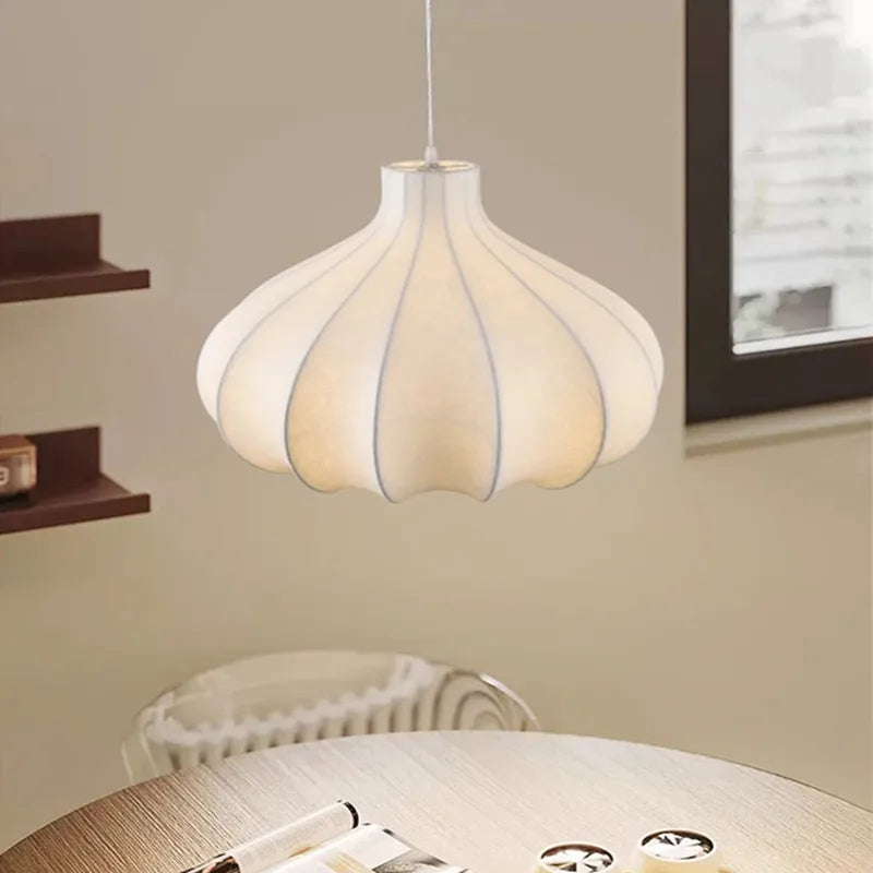 French Wabi Sabi Onion Head Silk LED Chandelier Dining Room Bar Bedroom Pendant Light Retro Restaurant Deco Hanging Lamp Fixture