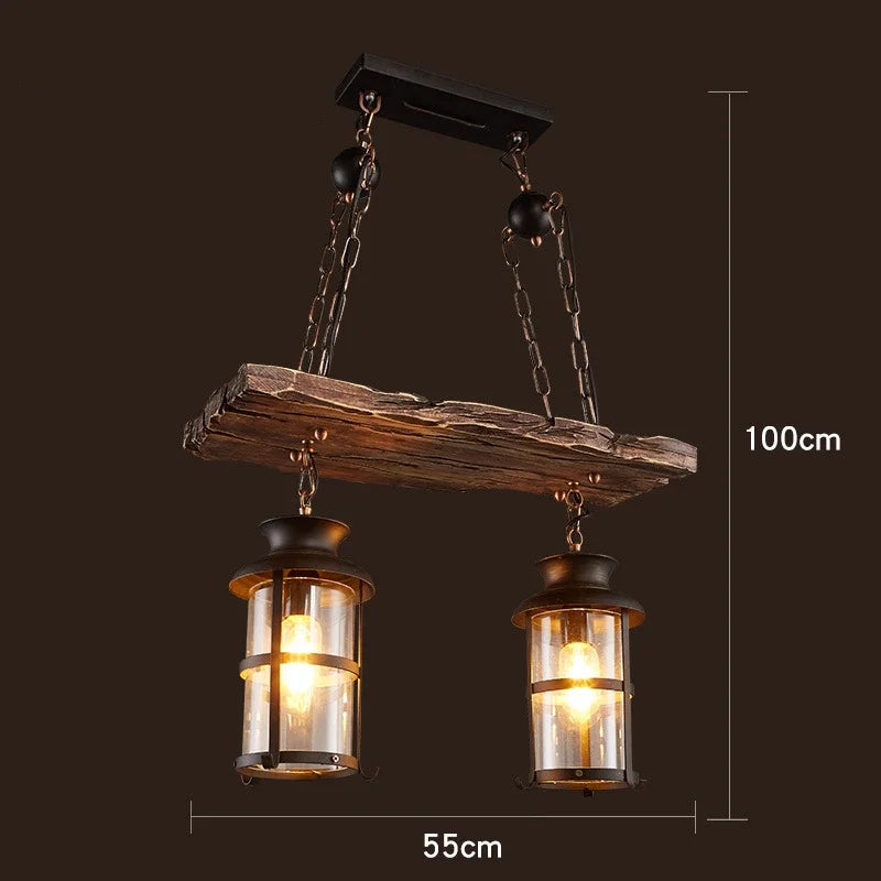 Antique Industry Vintage Wood E27 LED Ceiling Chandelier