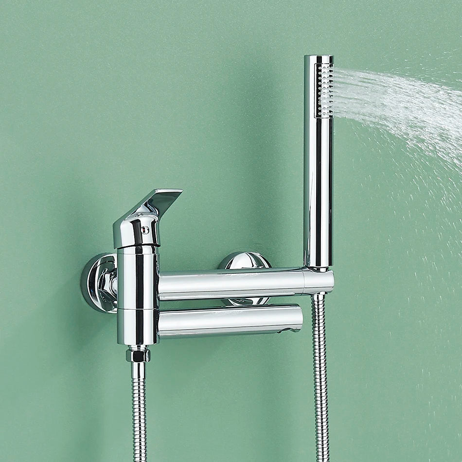 Uythner Bathtub Faucet With Swivel Tub Spout Brass Wall Mounted Bathroom Shower Mixer Tap Full Shower Set for Bathroom