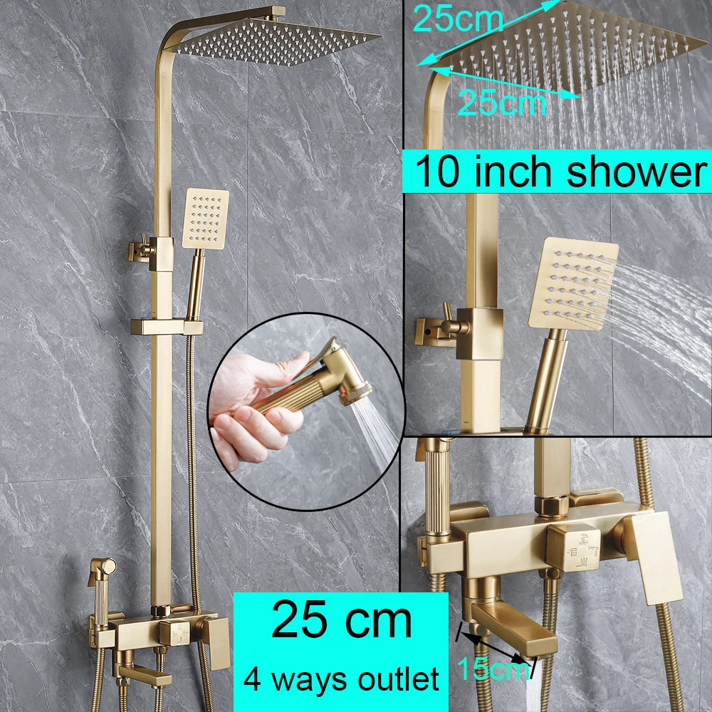 Stainless Steel Shower Faucet Set Rainfall Sliver High Quality All Metal Bathtub  Mixer Tap 4-way With Bidet