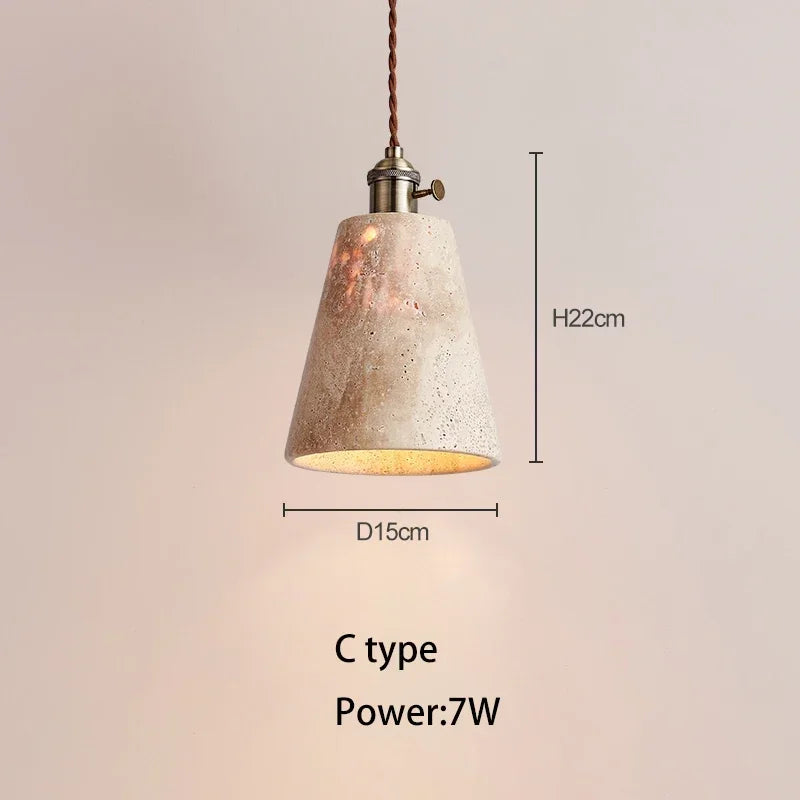 Japanese Wabi-Sabi Style Nordic Bedroom Natural Yellow Travertine Pendant Light Retro Bedroom Bedside Lamp Bar Cream Decoration