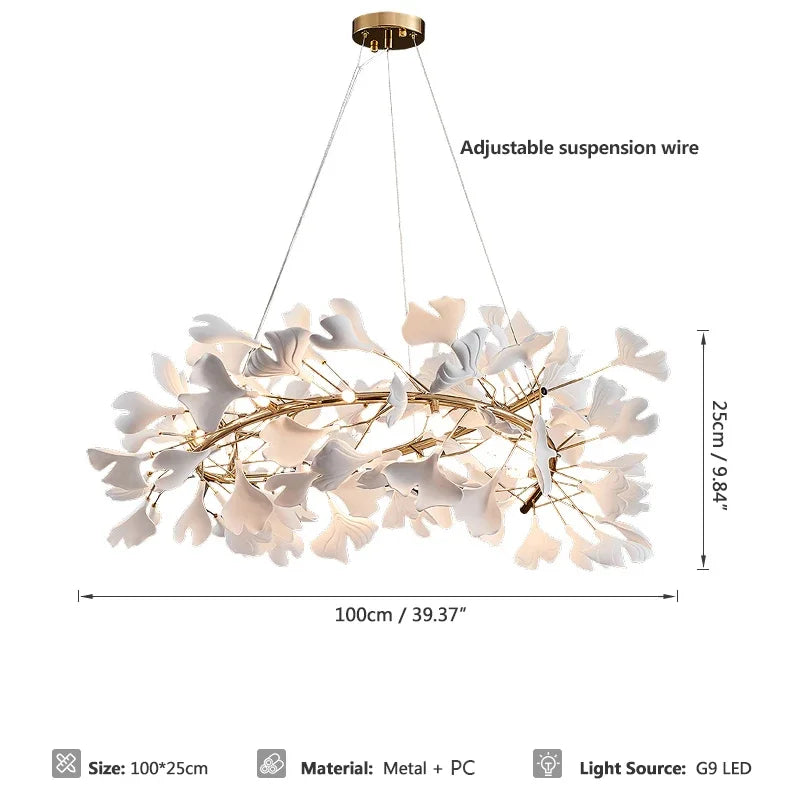 Round Ginko Leaf Chandelier Light For Bedroom Living Dining Room Modern New Porcelain Leaves Pendant Lights Hanging Chandeliers