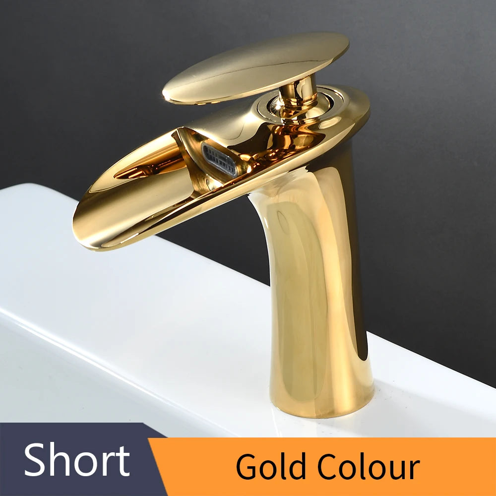 Gold Basin Faucets Waterfall Bathroom Faucet Single handle Basin Mixer Tap Bath Faucet Brass Sink Water Crane Silver 855923