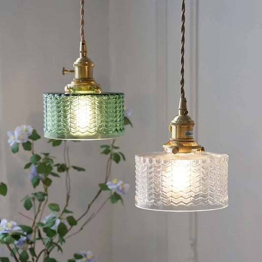 LED Vintage Glass Pendant Light Green Hanging Lamps