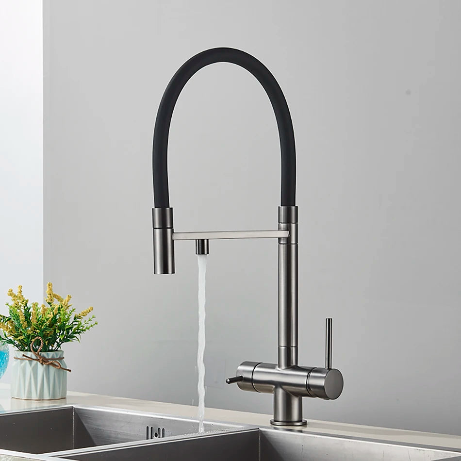 Kitchen Water Filter Faucet Dual Spout Pure Drinking Water Mixer Tap Rotation Water Purification Feature Taps Kitchen Crane