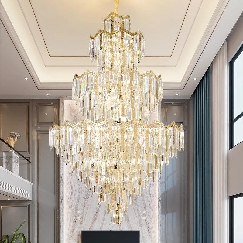 Duplex Crystal Chandelier European Style Villa Living Room Light Luxury Post-Modern Building Middle Floor Hall Stair Chandelier