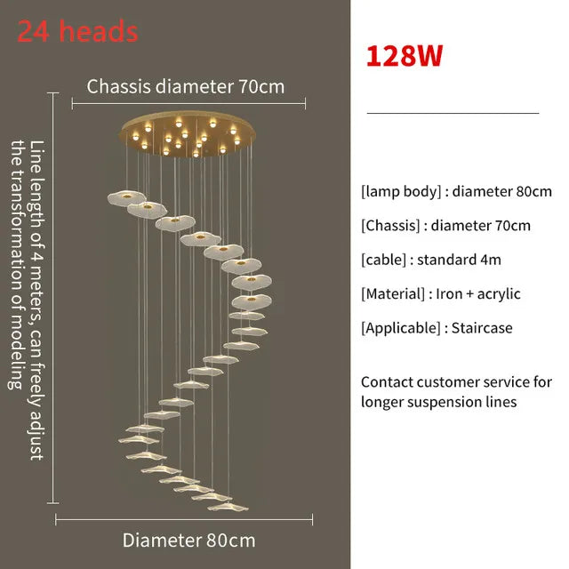 Nordic Lotus Leaf Restaurant LED Pendant Lamps Moden Chandelier for Staircase LOFT Duplex Villa Living Room Light Lustre Fixture