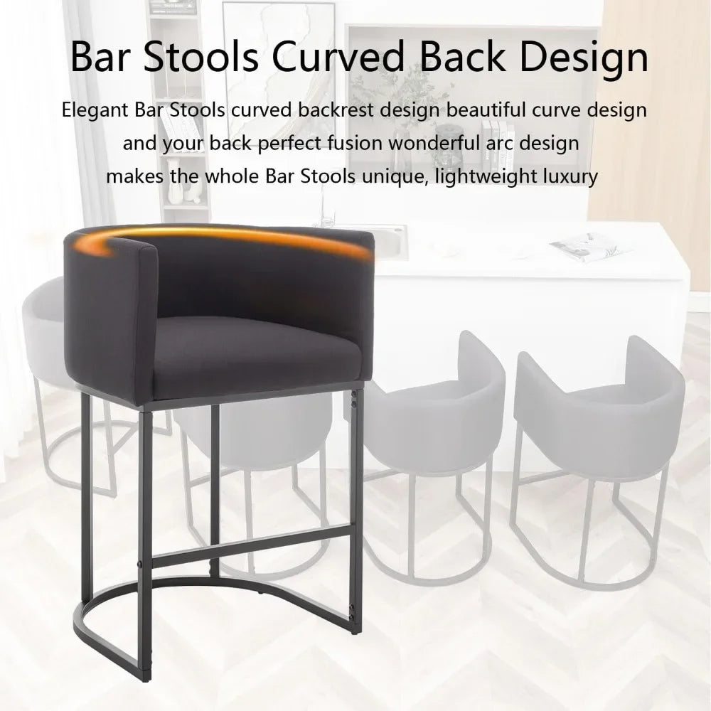 25" Counter Height Bar Stools Set of 4, Modern Bar Stool with Back, Black Metal Frames,Upholstered Bar Stools for Kitchen Island