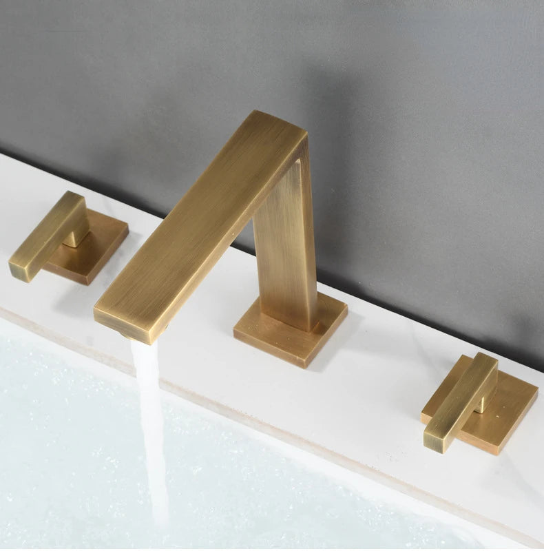 Three Hole Basin Faucet Brass Gun Grey Bathroom Faucet Cold and Hot Water Black Mixer Tap 3 Pieces Bathtub torneiras de cozinha