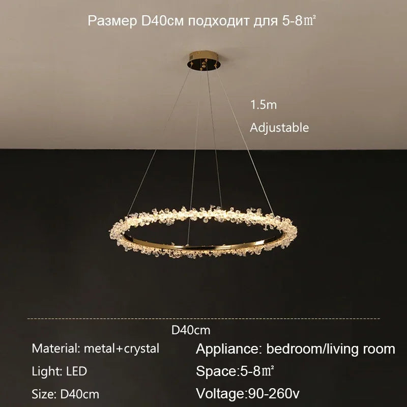 Nordic Luxury Shop Bedroom Living Room Crystal Pendant Lighs  Interior Decoration Ring Luster Lighting Modern Ceiling Chandelier