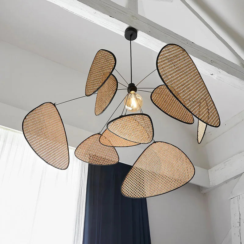 Modern Living Room Pendant Lamp Dining Room Leaf Grid Rural Hand Made Rattan Art Screen Cchandelier Bedroom Home Decor 110V 240V