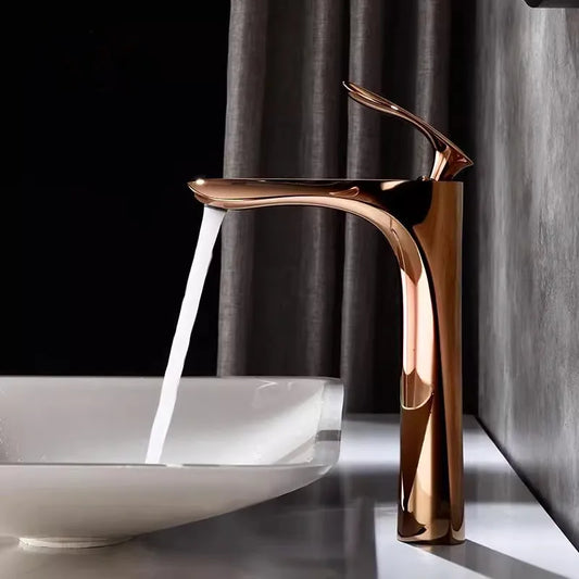 Tuqiu Rose Gold Bathroom Faucets Brief Basin Faucet Sink Mixer Tap Hot & Cold Deck Mounted Lavatory Crane Water Tap