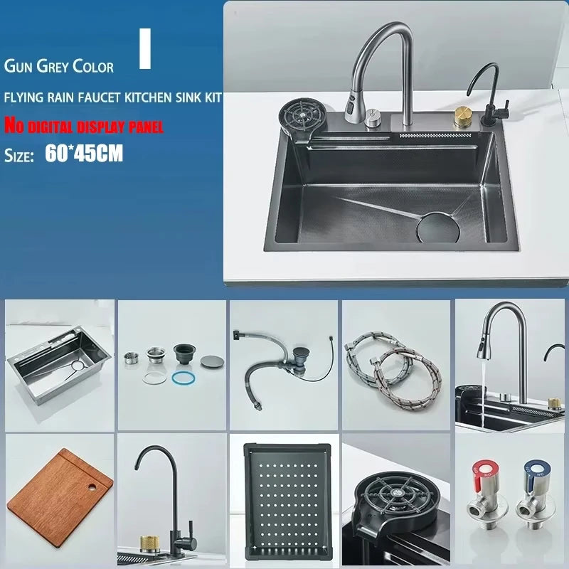 304 Stainless Steel Kitchen Sink Faucet Set Rainfall Spout Pull Out Sprayer Pure Tap Cold Hot Water Mixer Multifunctional Kitchen