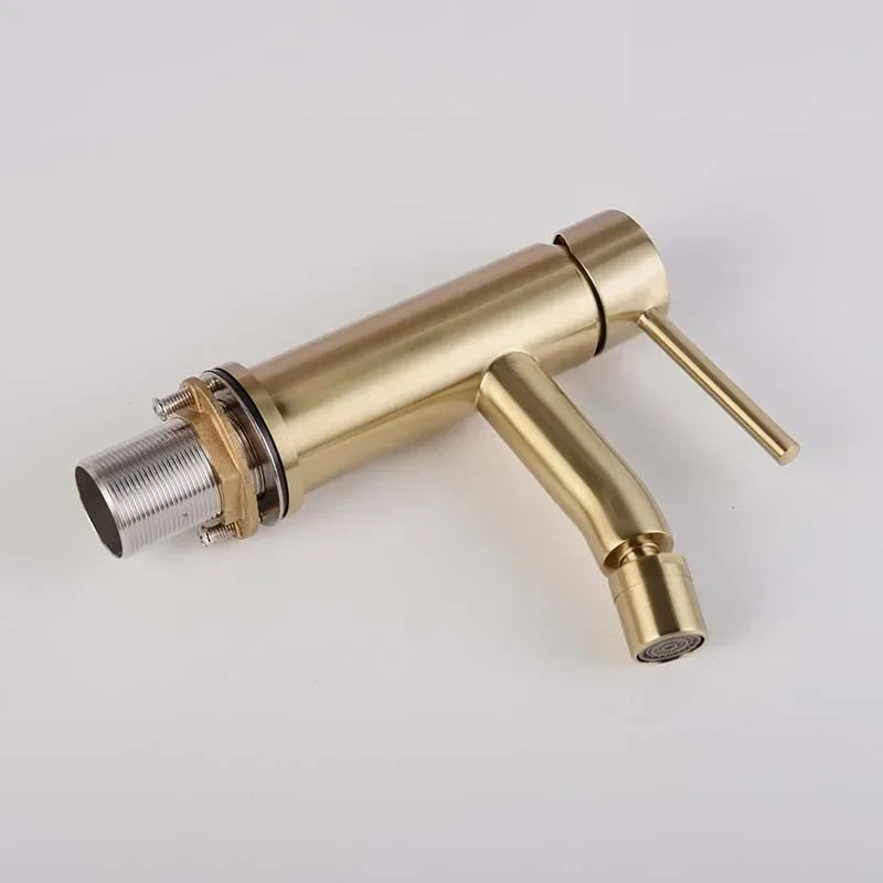 Brushed Gold Brass Hot And Cold Water Mixer Tap Bathroom Basin Faucet Bidet Faucet