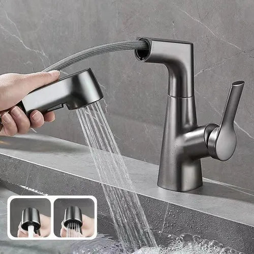 Customizable Bathroom faucet with rotating and retractable shower